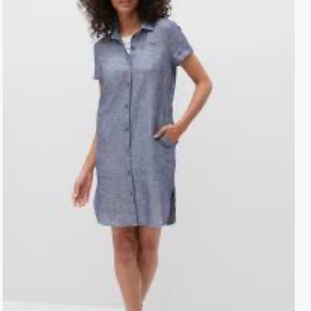 Banana Republic Factory Linen Blend Chambray Shirt Dress Pockets Rolled Cuffs 0P